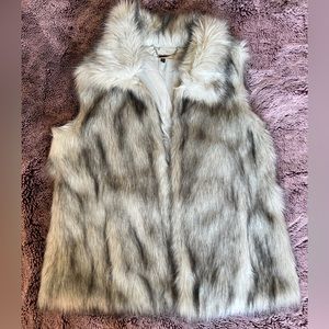 White House Black Market Grey Faux Fur Vest